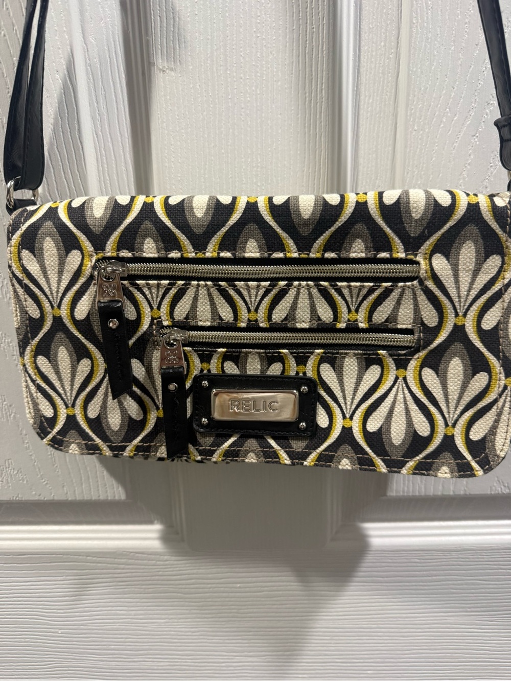 Relic Black White and Yellow Patterned Crossbody Bag
